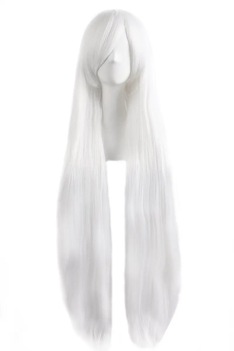 MapofBeauty Oblique Bangs Anime Long Straight Wig (White) | 40 Inch Heat-Resistant Fiber - main product image