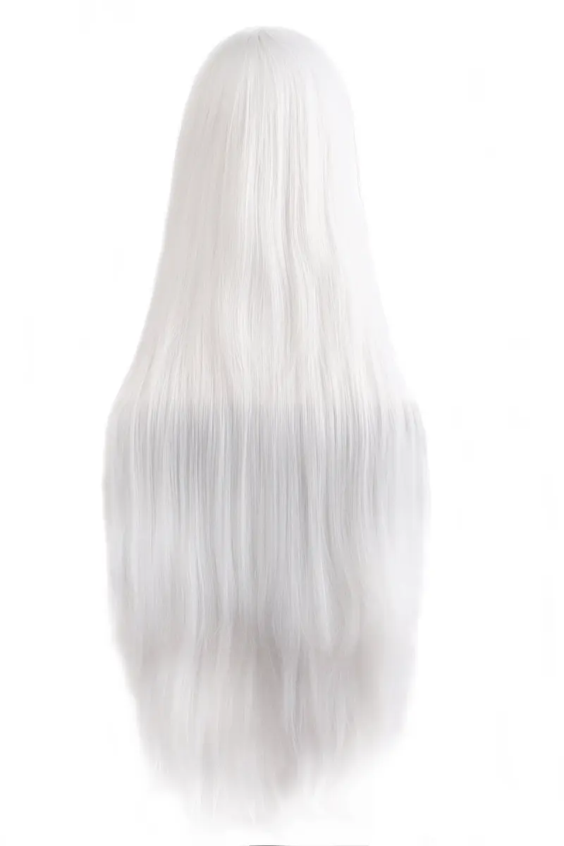 MapofBeauty Oblique Bangs Anime Long Straight Wig (White) | 40 Inch Heat-Resistant Fiber - view 2