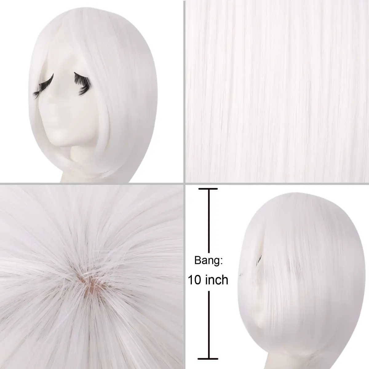 MapofBeauty Oblique Bangs Anime Long Straight Wig (White) | 40 Inch Heat-Resistant Fiber - view 3