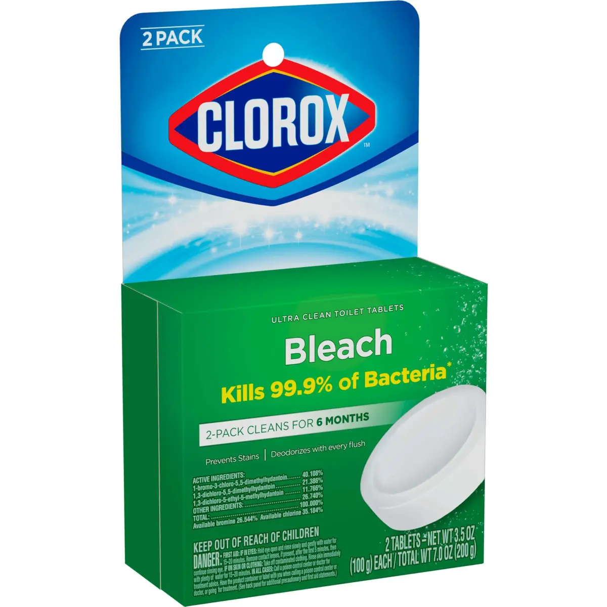 Clorox Ultra Clean Toilet Tablets Bleach 2 Count (3.5 Oz Each) | Kills 99.9% Bacteria & Prevents Stains - view 8