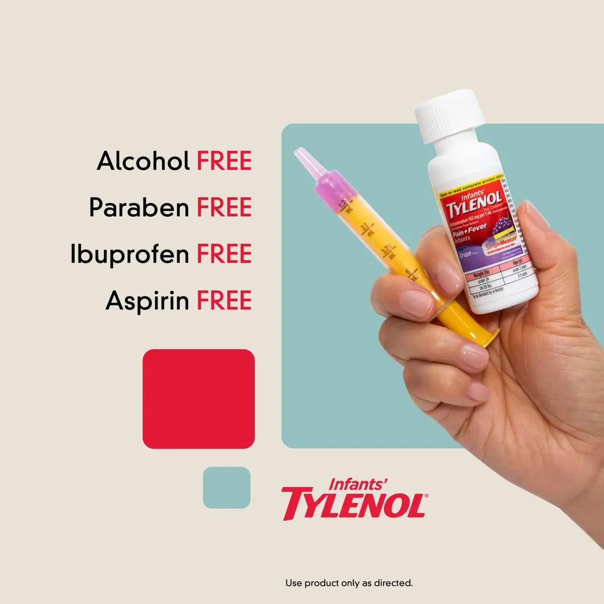 Infants' Tylenol Oral Suspension Acetaminophen Grape 29.57ml (1 fl. oz) | Pediatrician Recommended Pain & Fever Relief - view 3