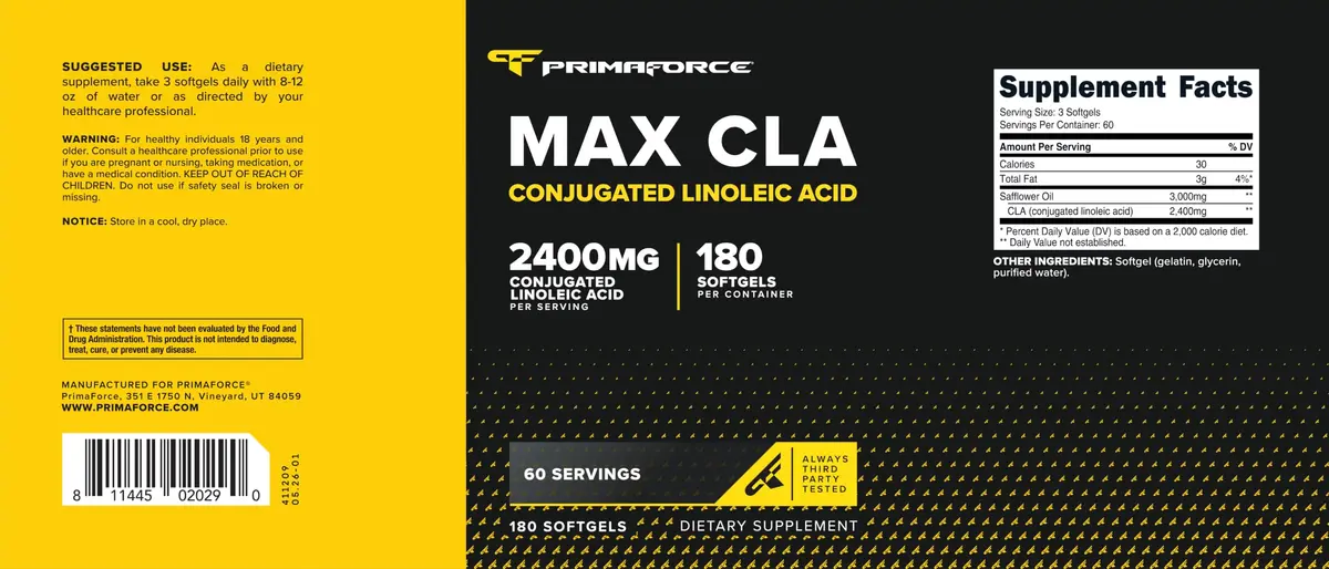 Primaforce CLA 2400mg 180 Softgels | Max CLA for Men & Women, Non-Stimulant - view 5