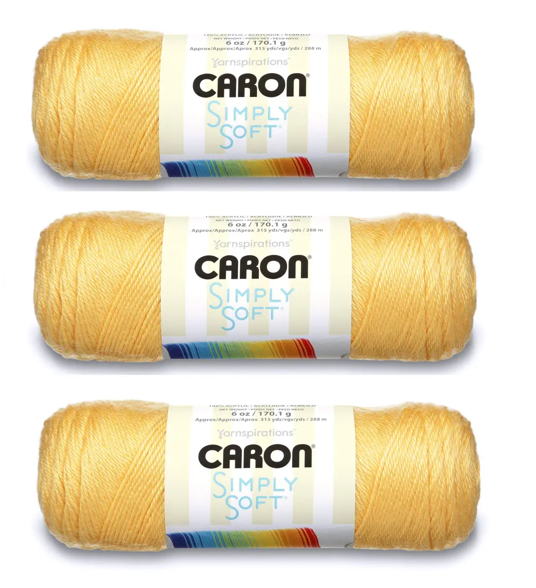 Caron Simply Soft Yarn Solids 3-Pack Sunshine | Ultra-Soft Acrylic for Crochet & Knitting - main product image
