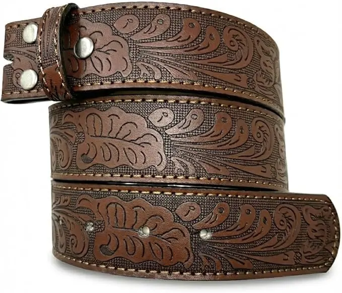 BC Belts Western Leather Belt Strap - 1.5” Wide Embossed Scrollwork (Brown-XL) | Classic Western Style - main product image