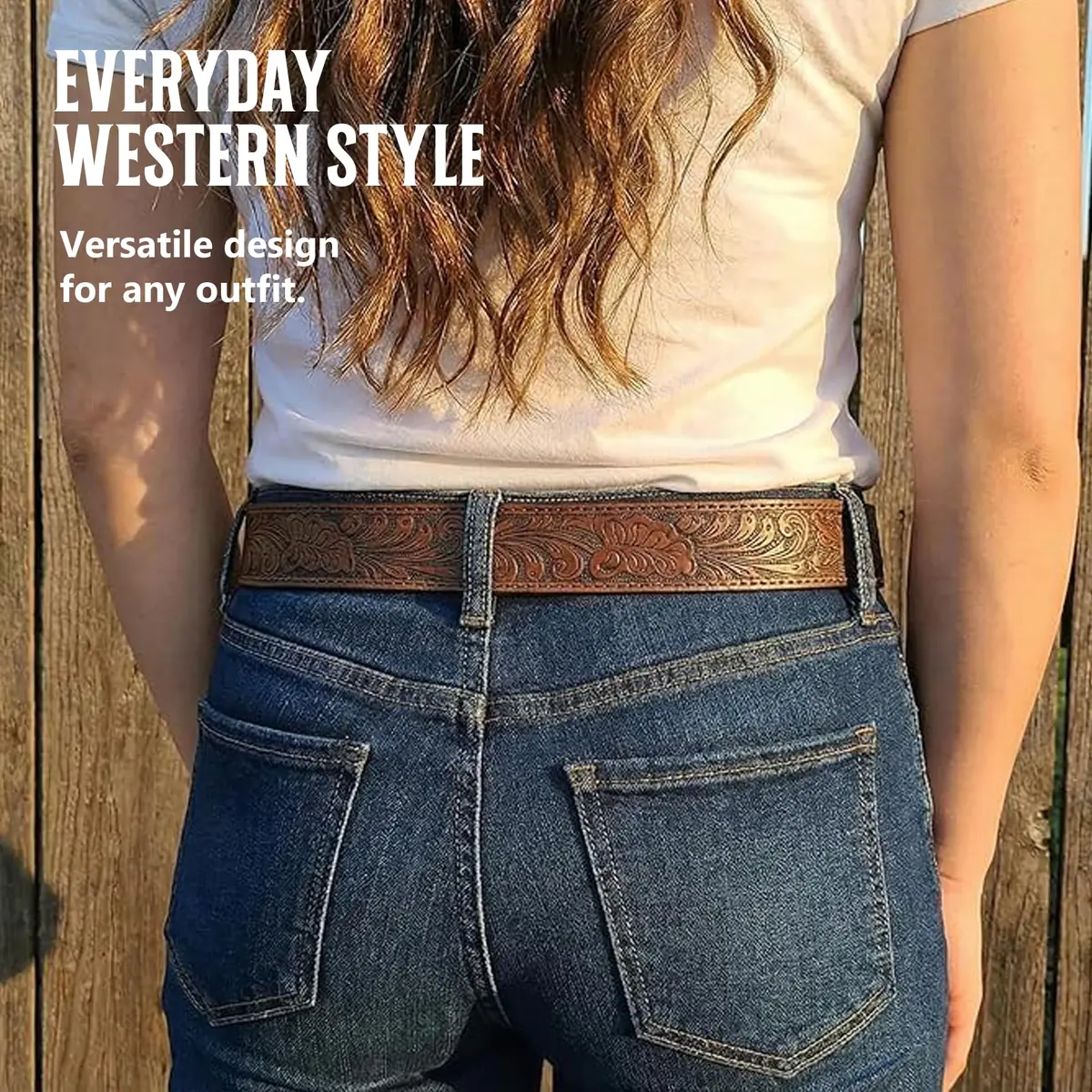 BC Belts Western Leather Belt Strap - 1.5” Wide Embossed Scrollwork (Brown-XL) | Classic Western Style - view 7