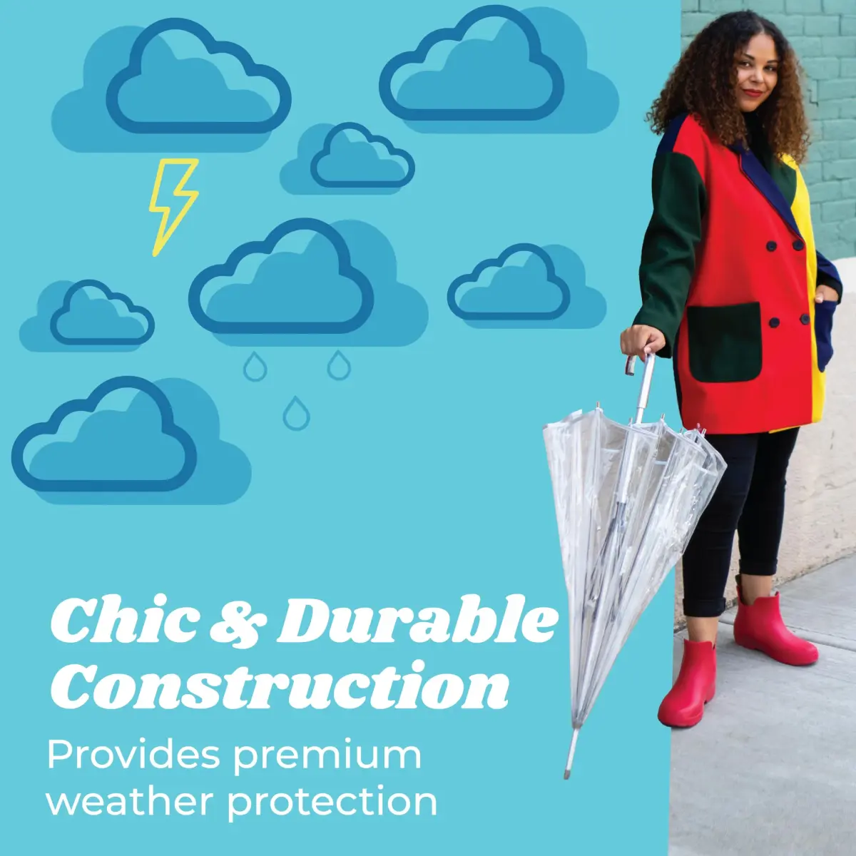 totes Signature Clear Bubble Umbrella 130cm (51") | Windproof Auto Open Stick Umbrella for Travel & Events - view 4