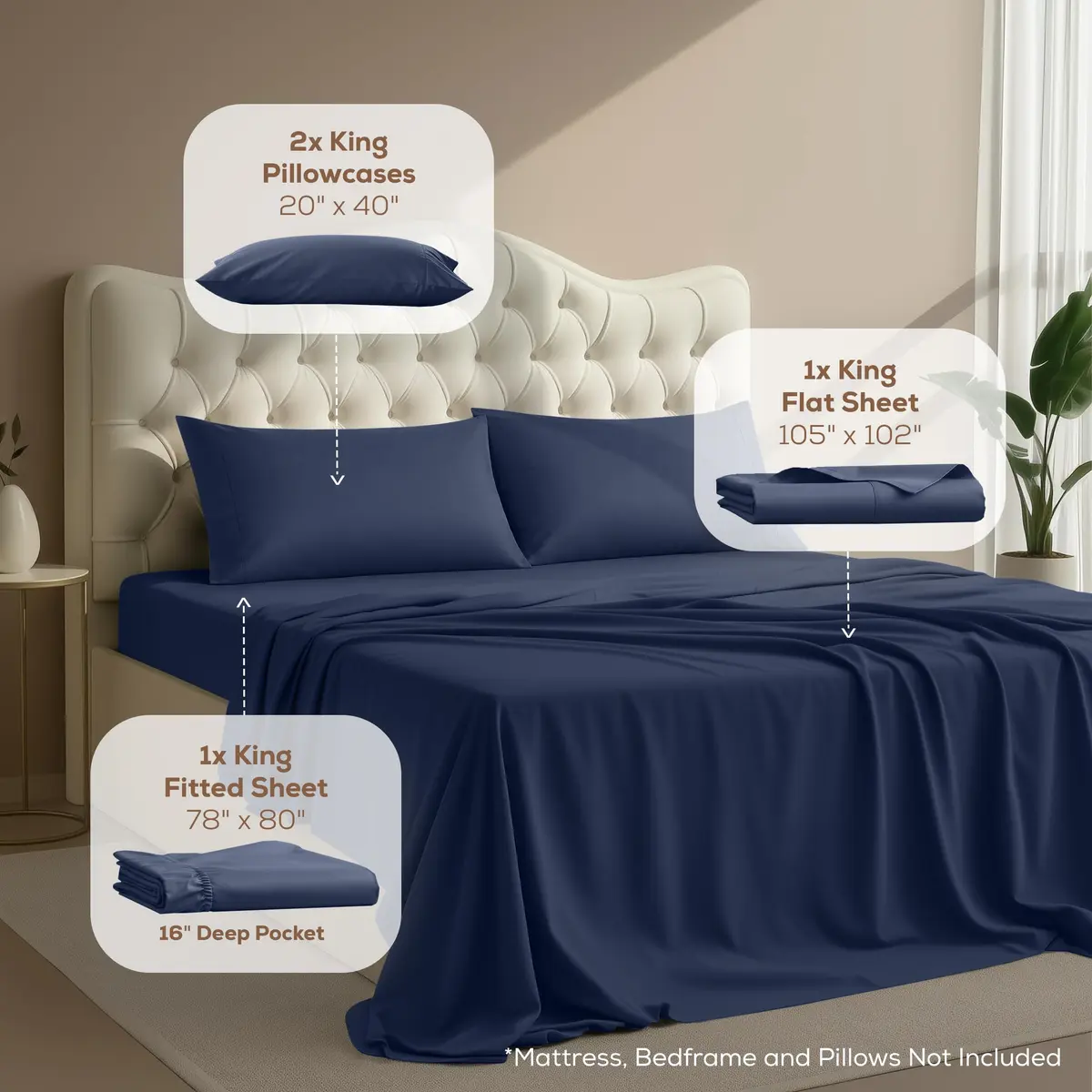 Utopia Bedding King Sheets Set 16" Deep Pocket Navy | Soft, Durable & Easy Care - view 2