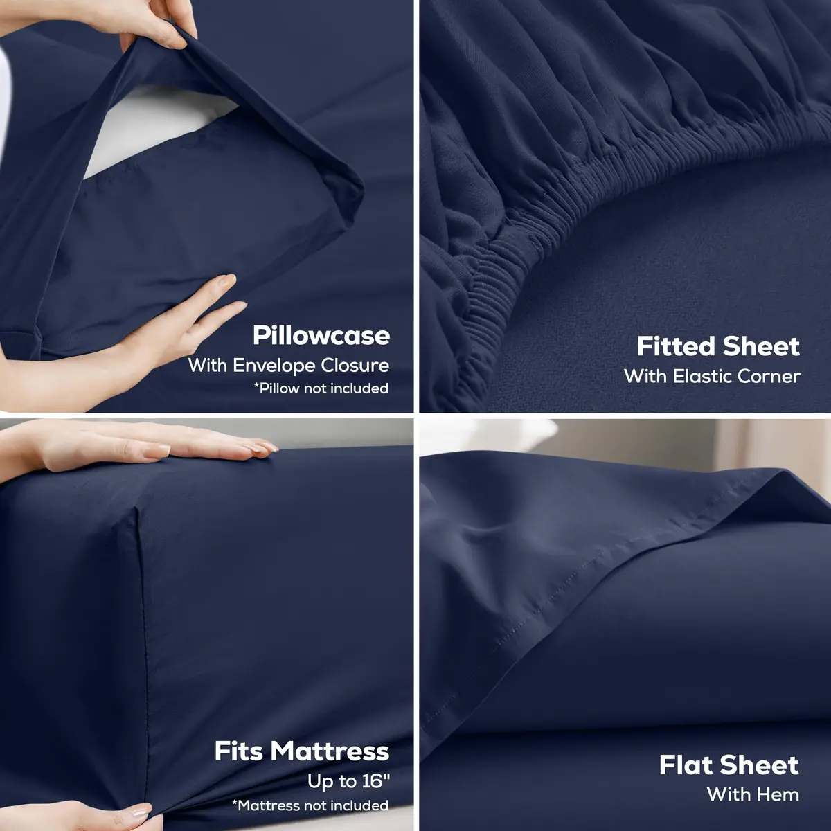 Utopia Bedding King Sheets Set 16" Deep Pocket Navy | Soft, Durable & Easy Care - view 3