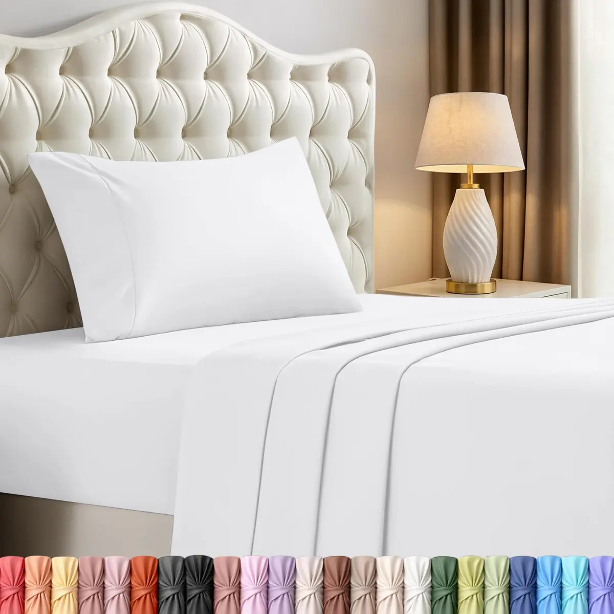 Utopia Bedding Twin Sheets Set, 3 Pieces 16" Deep Pocket White | Soft, Durable Microfiber Bedding - main product image