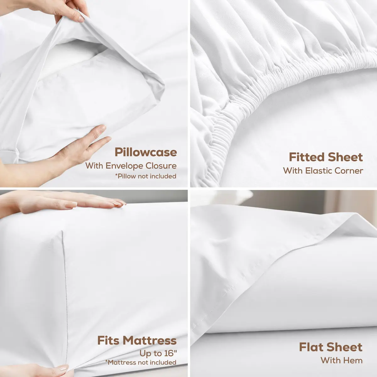 Utopia Bedding Twin Sheets Set, 3 Pieces 16" Deep Pocket White | Soft, Durable Microfiber Bedding - view 3