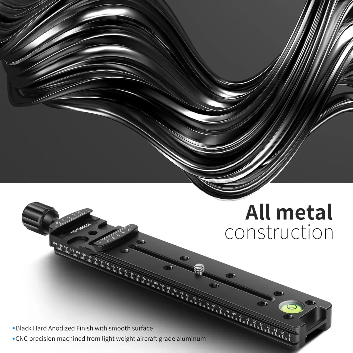 Neewer 200mm Professional Rail Nodal Slide Metal Quick Release Clamp for Camera | Precision Laser Engraved Scale & Spirit Level - view 7