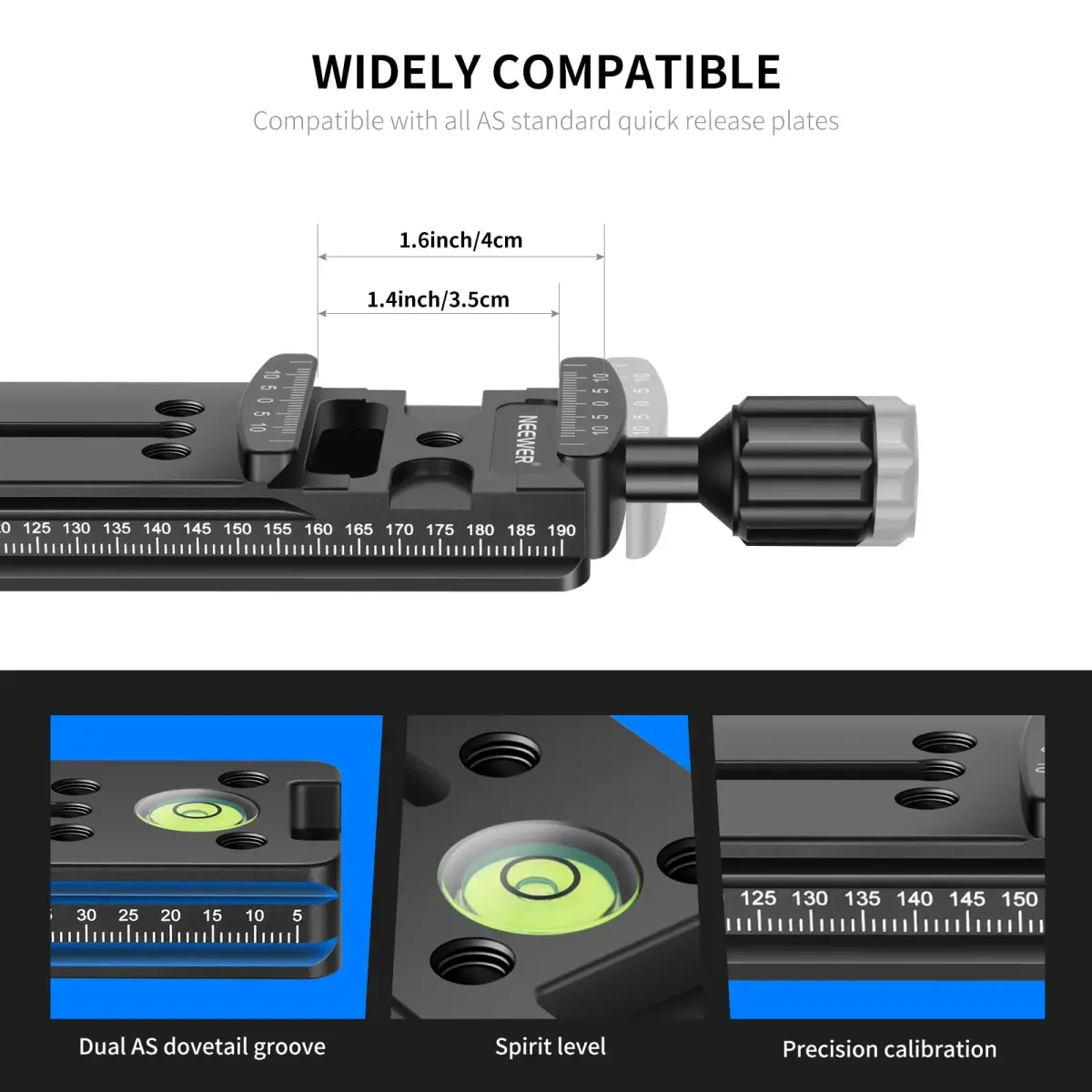 Neewer 200mm Professional Rail Nodal Slide Metal Quick Release Clamp for Camera | Precision Laser Engraved Scale & Spirit Level - view 4