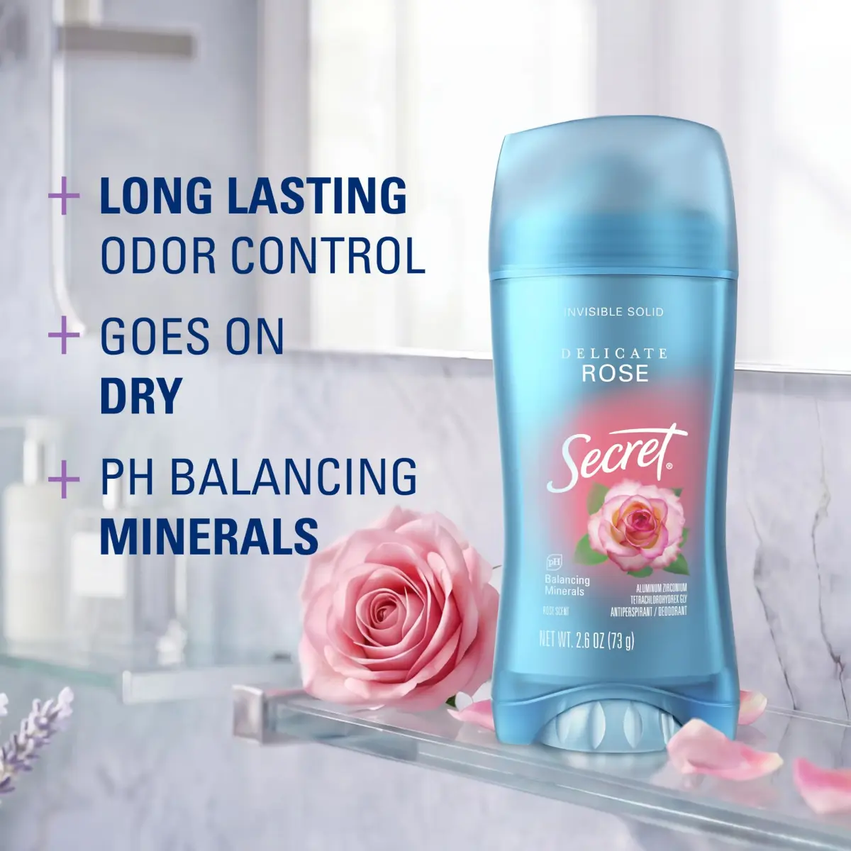 Secret Invisible Solid Antiperspirant Deodorant for Women, Rose Scent, 2.6 oz - view 2
