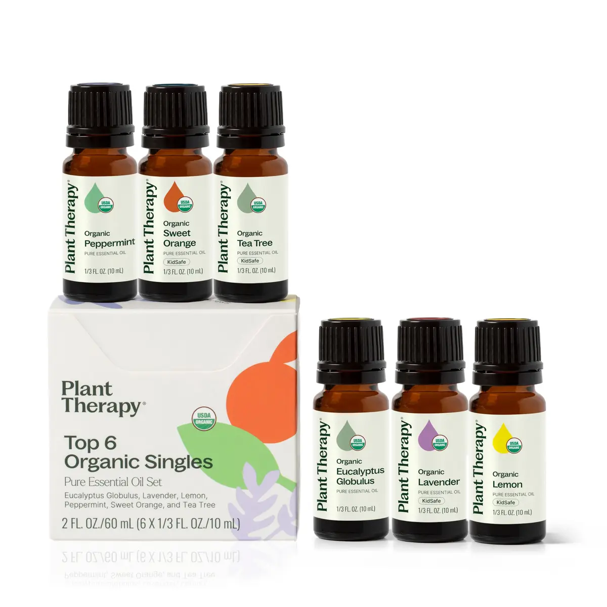 Plant Therapy Top 6 USDA Organic Essential Oil Set for Diffusion & Topical | 6x10mL, Pure & Certified - main product image