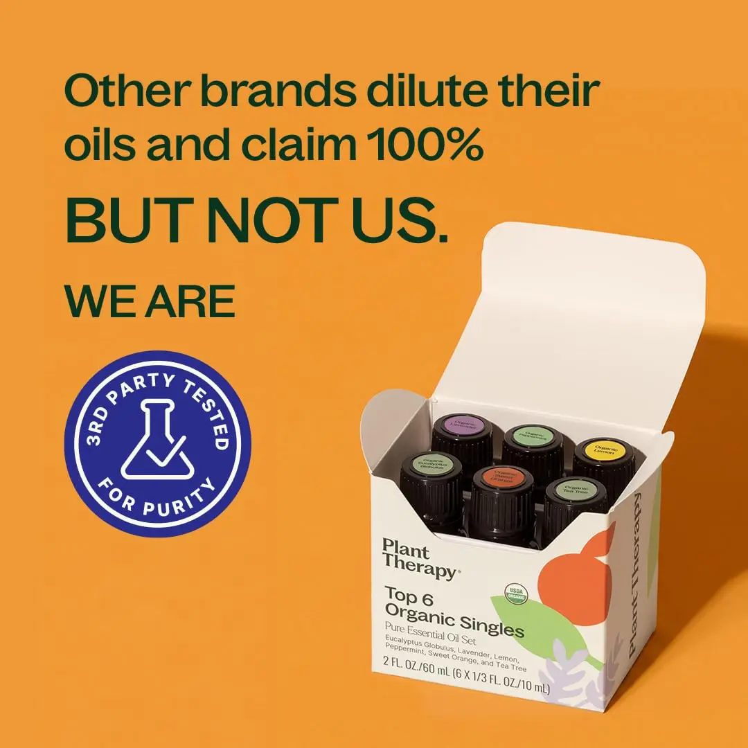Plant Therapy Top 6 USDA Organic Essential Oil Set for Diffusion & Topical | 6x10mL, Pure & Certified - view 6