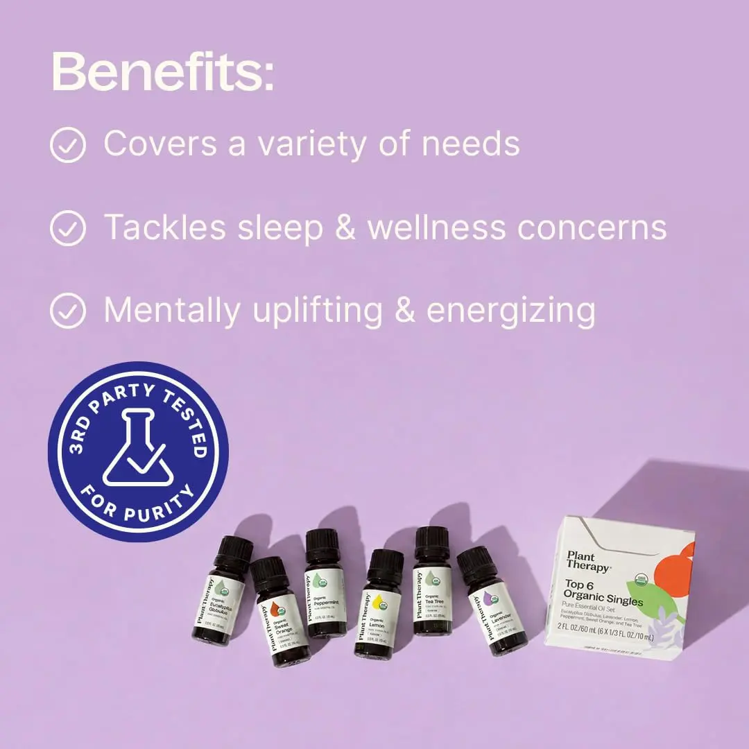 Plant Therapy Top 6 USDA Organic Essential Oil Set for Diffusion & Topical | 6x10mL, Pure & Certified - view 2