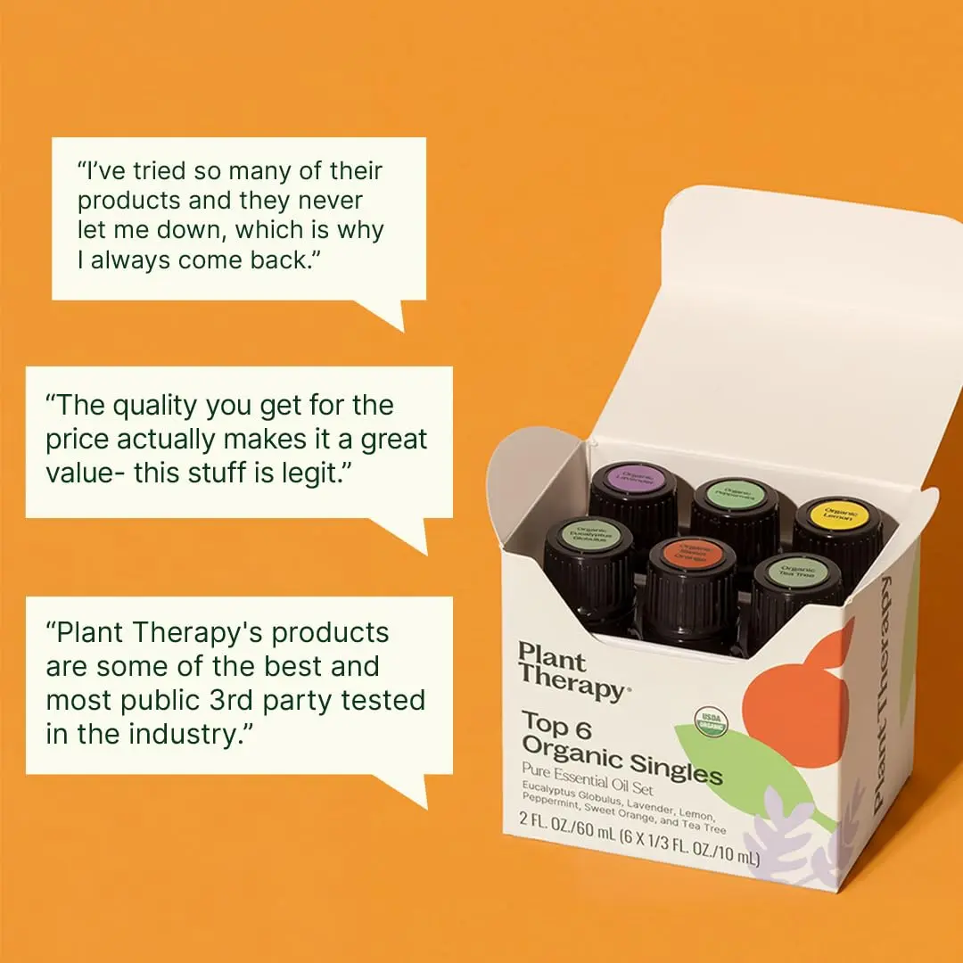 Plant Therapy Top 6 USDA Organic Essential Oil Set for Diffusion & Topical | 6x10mL, Pure & Certified - view 3