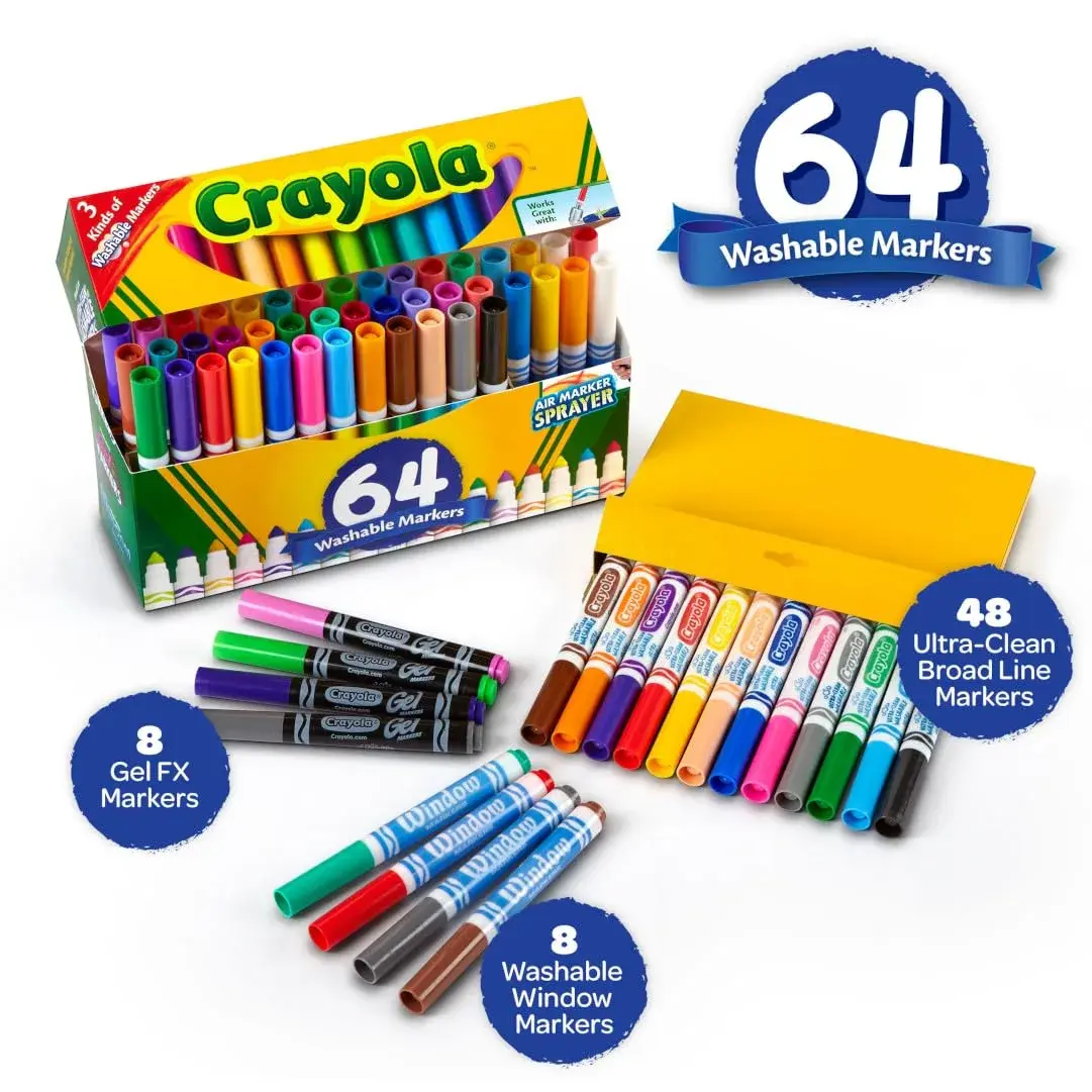 Crayola Washable Broad Line Marker Variety Set (64ct) | Ultra-Clean, Gel FX, & Window Markers for Kids & Crafts - view 3