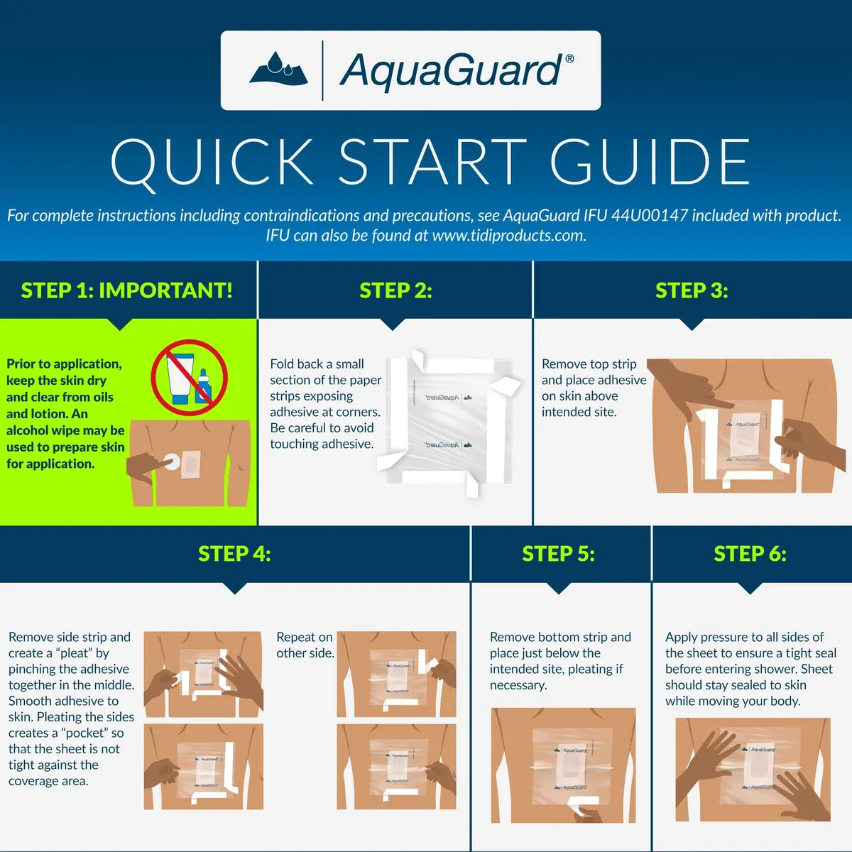 TIDI AquaGuard Wound Cover for Showering 7" x 22" | Waterproof, Hypoallergenic, 7 Sheets - view 5