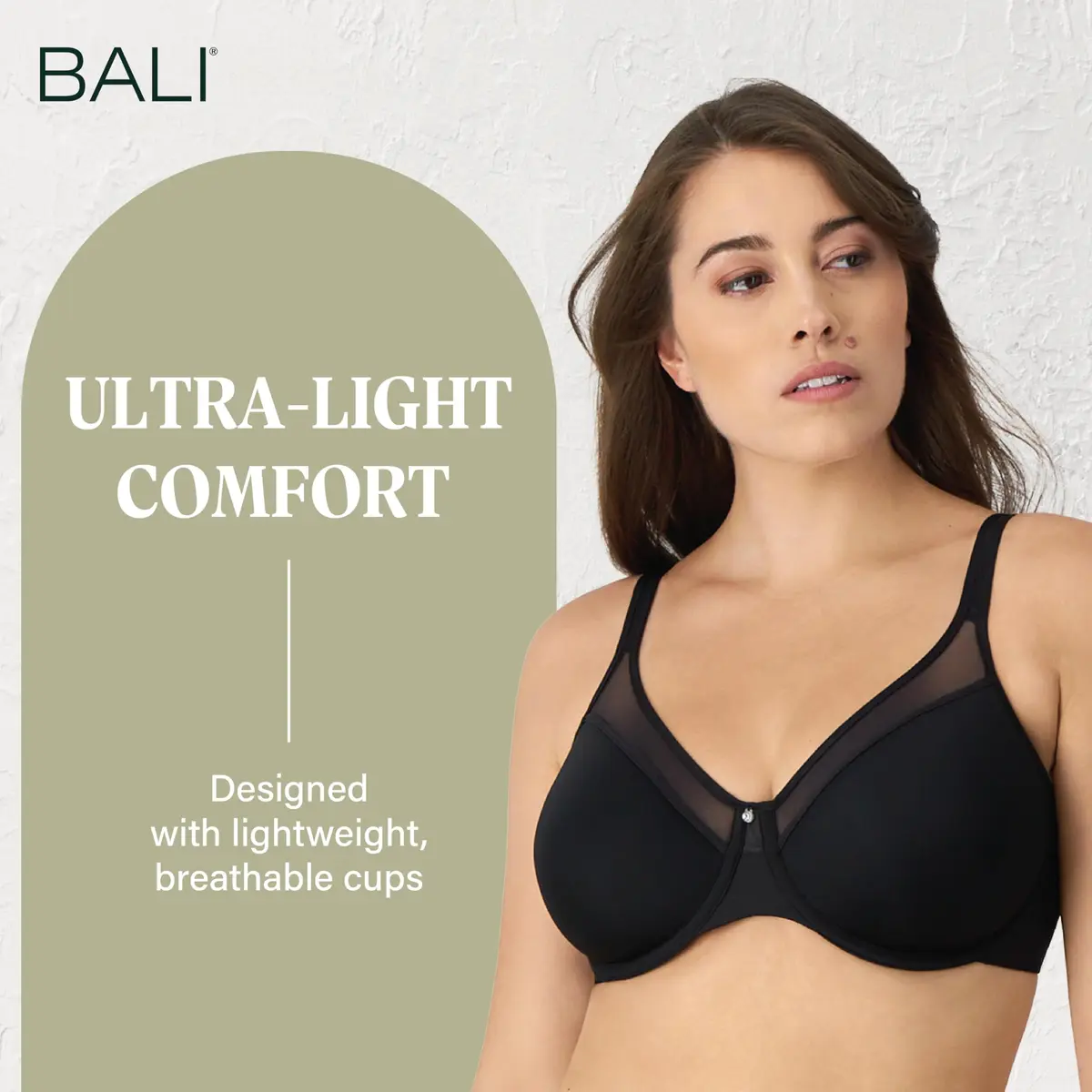 Bali Women's One Smooth U Ultra Light Illusion Neckline Underwire Bra, Black, 34D | Seamless, Breathable Support - view 3
