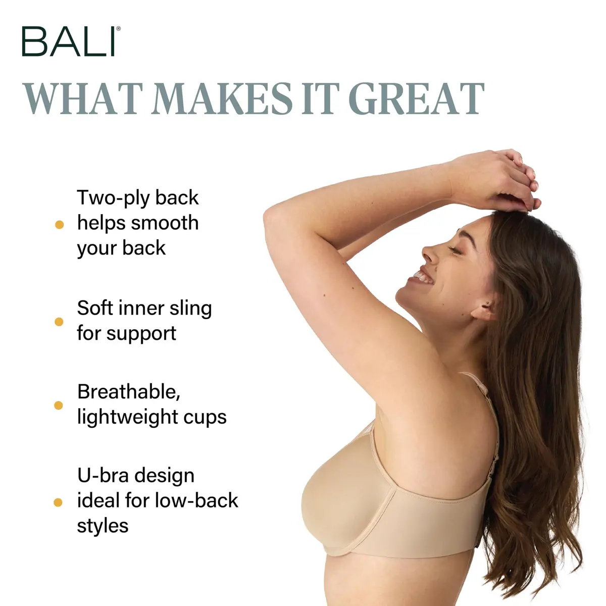 Bali Women's One Smooth U Ultra Light Illusion Neckline Underwire Bra, Nude, 38DD | Seamless, Supportive & Breathable - view 2
