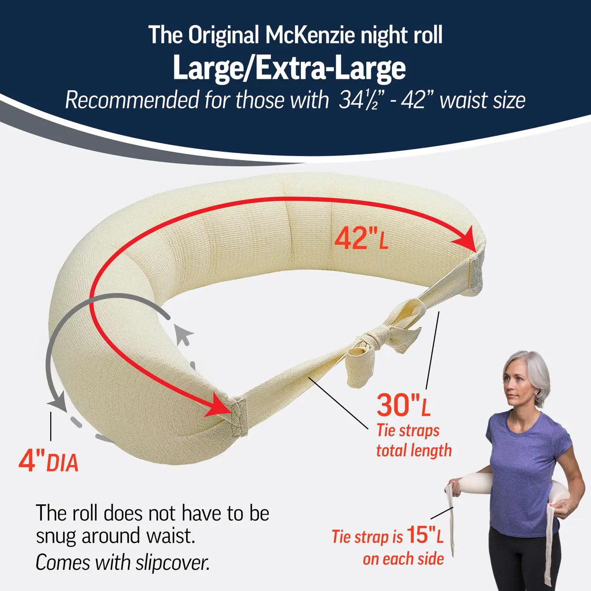 OPTP The Original McKenzie Night Roll Lumbar Support Pillow L/XL (42" / 10.16cm) | Supports Spine for Side & Back Sleepers - view 2