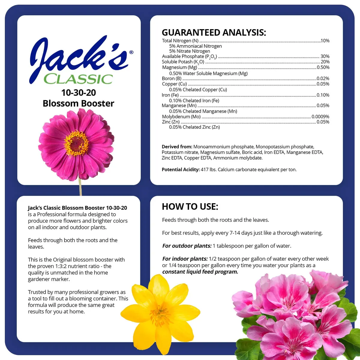 Jack's Classic 10-30-20 Blossom Booster Water-Soluble Fertilizer 1.5lb | Promotes Bright Flowers & Healthy Growth - view 2