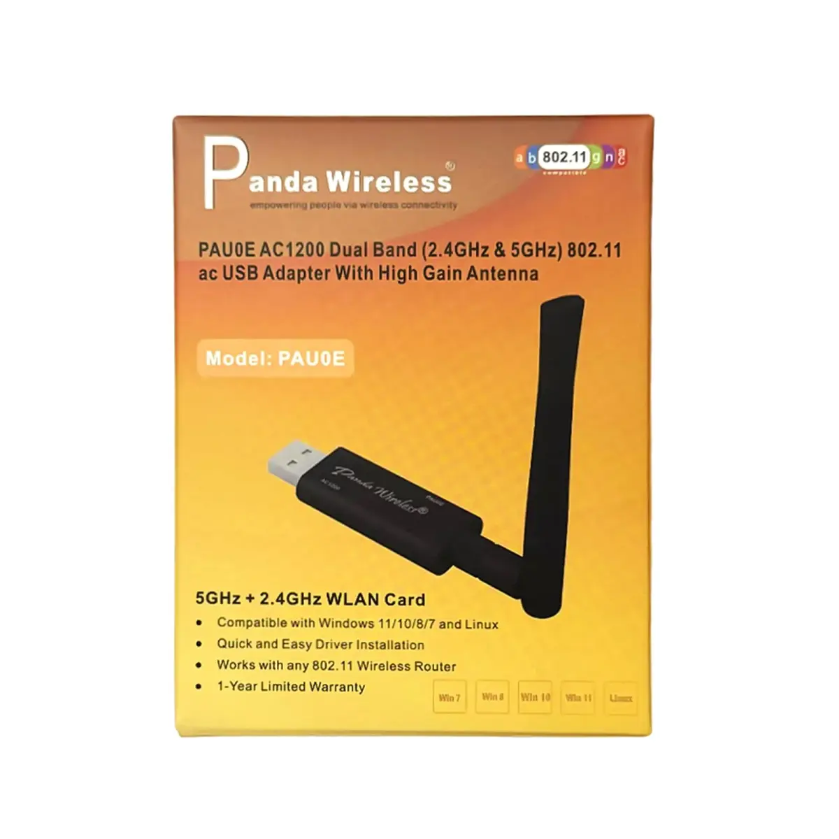 Panda Wireless PAU0E AC1200 Wireless AC USB Adapter with High Gain Antenna, 867Mbps Dual Band 2.4/5GHz | Supports Windows, Linux, Ubuntu, Fedora - view 4