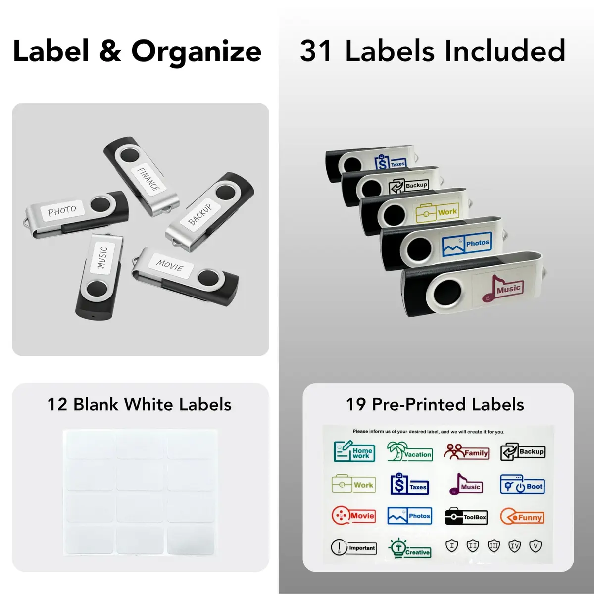 Enfain 16GB USB 2.0 Flash Drive 10 Pack | Swivel Thumb Drives with Labels for Office & Events - view 6
