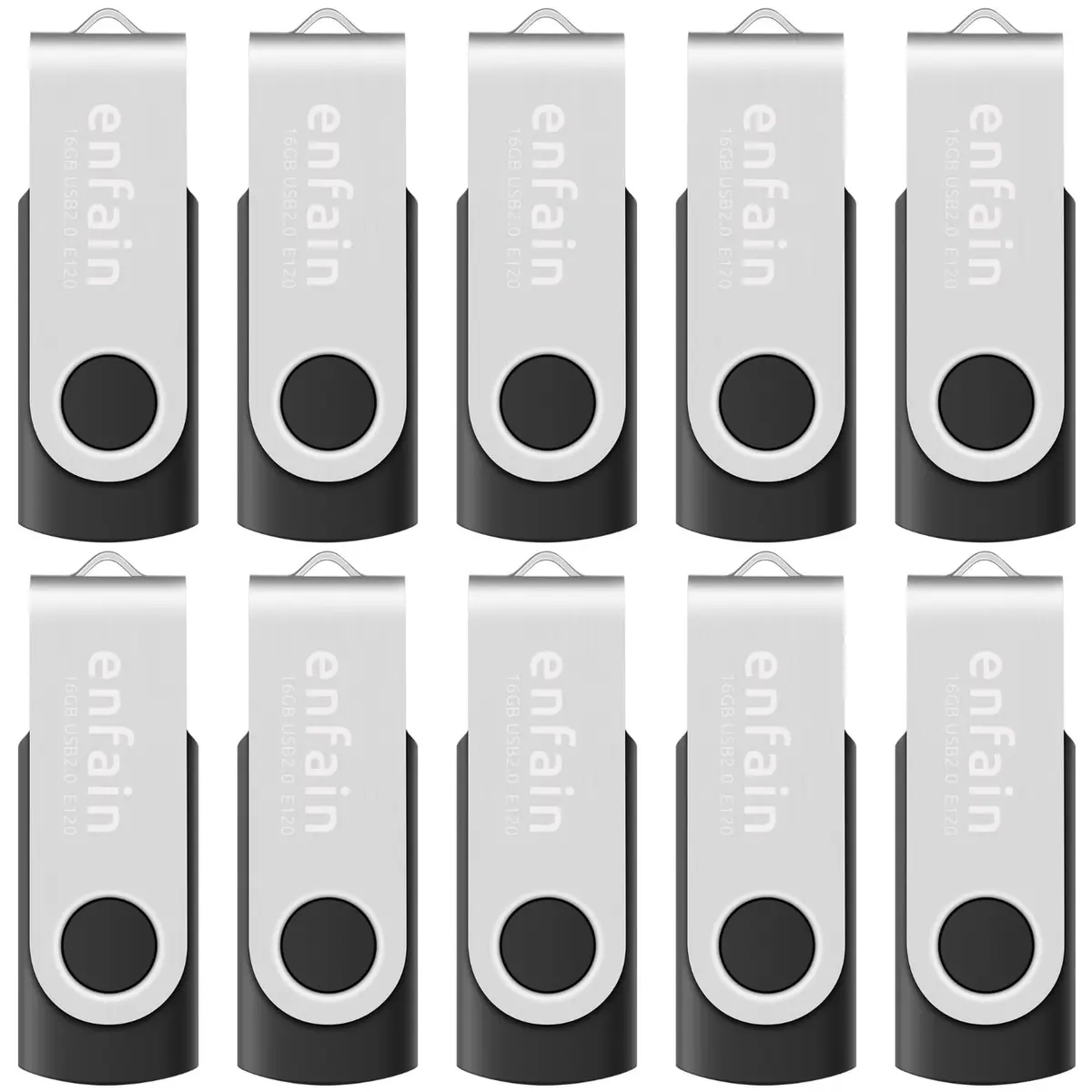 Enfain 16GB USB 2.0 Flash Drive 10 Pack | Swivel Thumb Drives with Labels for Office & Events - main product image