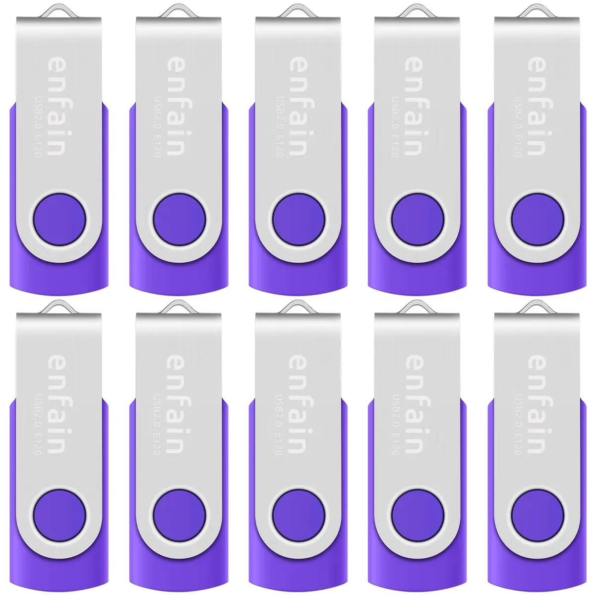 Enfain Purple 16GB USB 2.0 Flash Drive 10 Pack | Swivel Cap, 160GB Total Storage - main product image