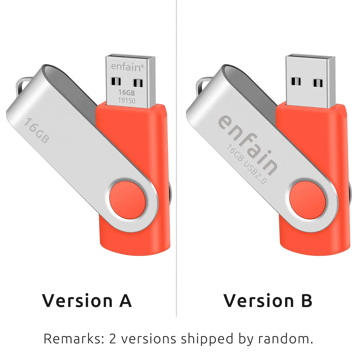 Enfain 16GB USB 2.0 Flash Drive 10-Pack Red | Swivel Cap, 160GB Total Storage | 3.2 cm (1.25 in) x 1.9 cm (0.75 in) - view 5