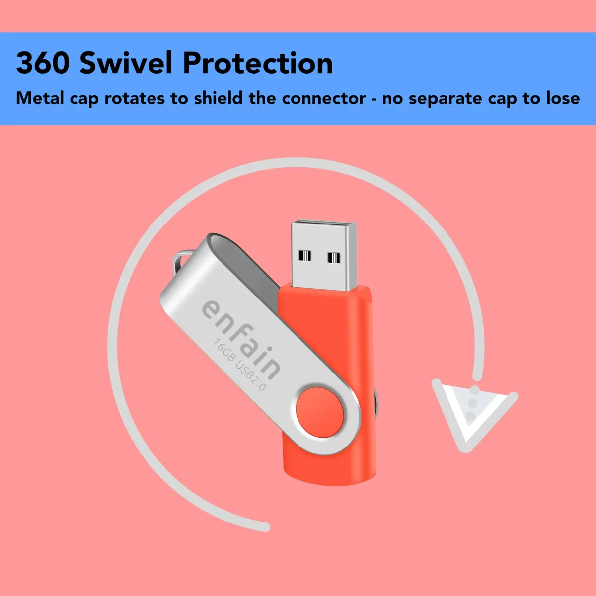 Enfain 16GB USB 2.0 Flash Drive 10-Pack Red | Swivel Cap, 160GB Total Storage | 3.2 cm (1.25 in) x 1.9 cm (0.75 in) - view 3
