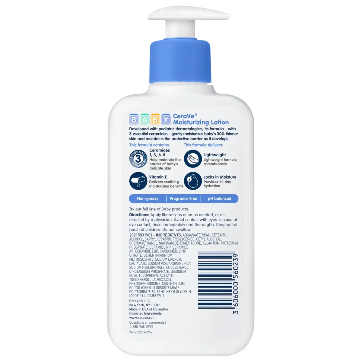 CeraVe Baby Moisturizing Lotion with Ceramides, Niacinamide & Vitamin E, Fragrance-Free, 237ml (8 Fl Oz) - view 7
