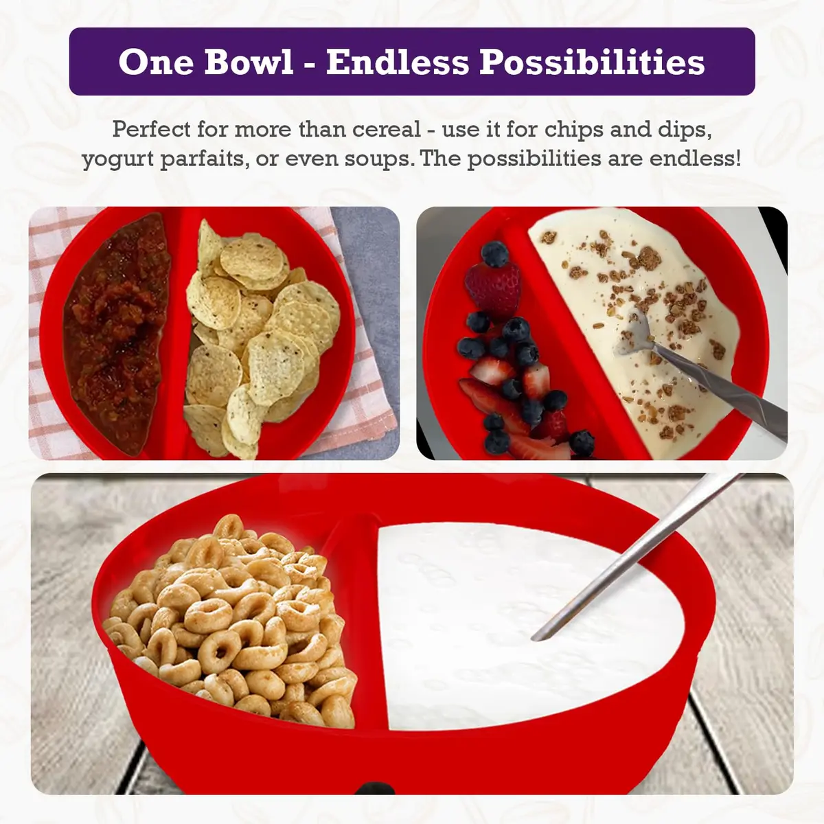 Just Solutions Crunch Anti-Soggy Cereal Bowl 7 in x 2.5 in | Keeps Cereal Fresh & Crunchy, Microwave & Dishwasher Safe - view 6