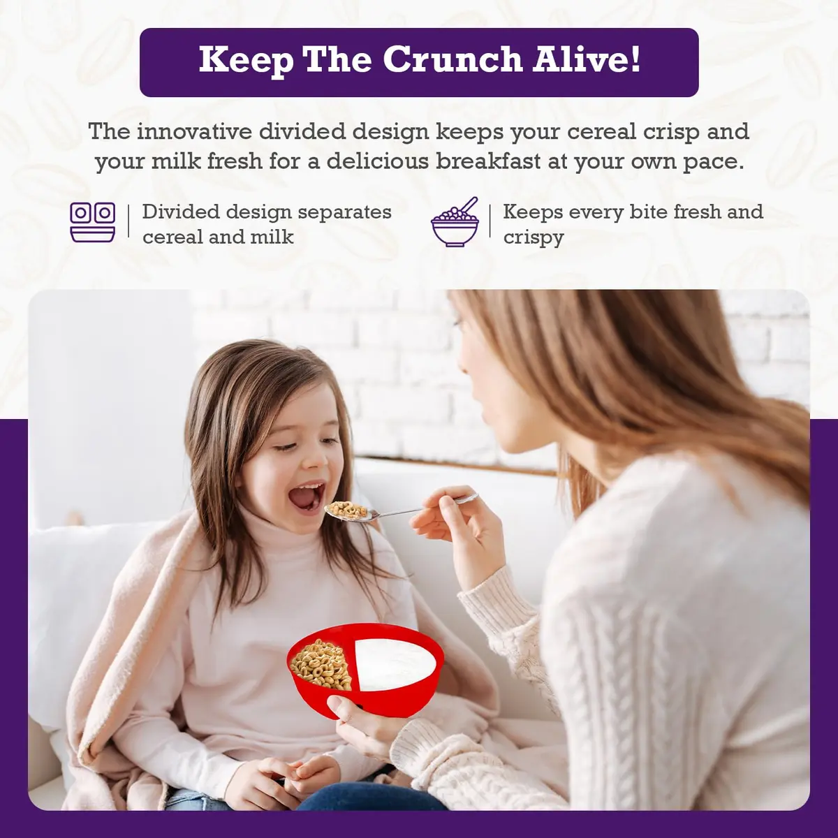 Just Solutions Crunch Anti-Soggy Cereal Bowl 7 in x 2.5 in | Keeps Cereal Fresh & Crunchy, Microwave & Dishwasher Safe - view 3