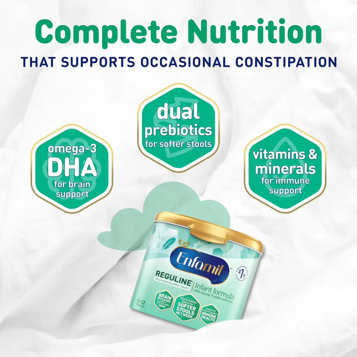 Enfamil Reguline Baby Formula for soft, comfortable stools, 19.5 Oz | Complete infant nutrition with prebiotics & DHA support - view 4