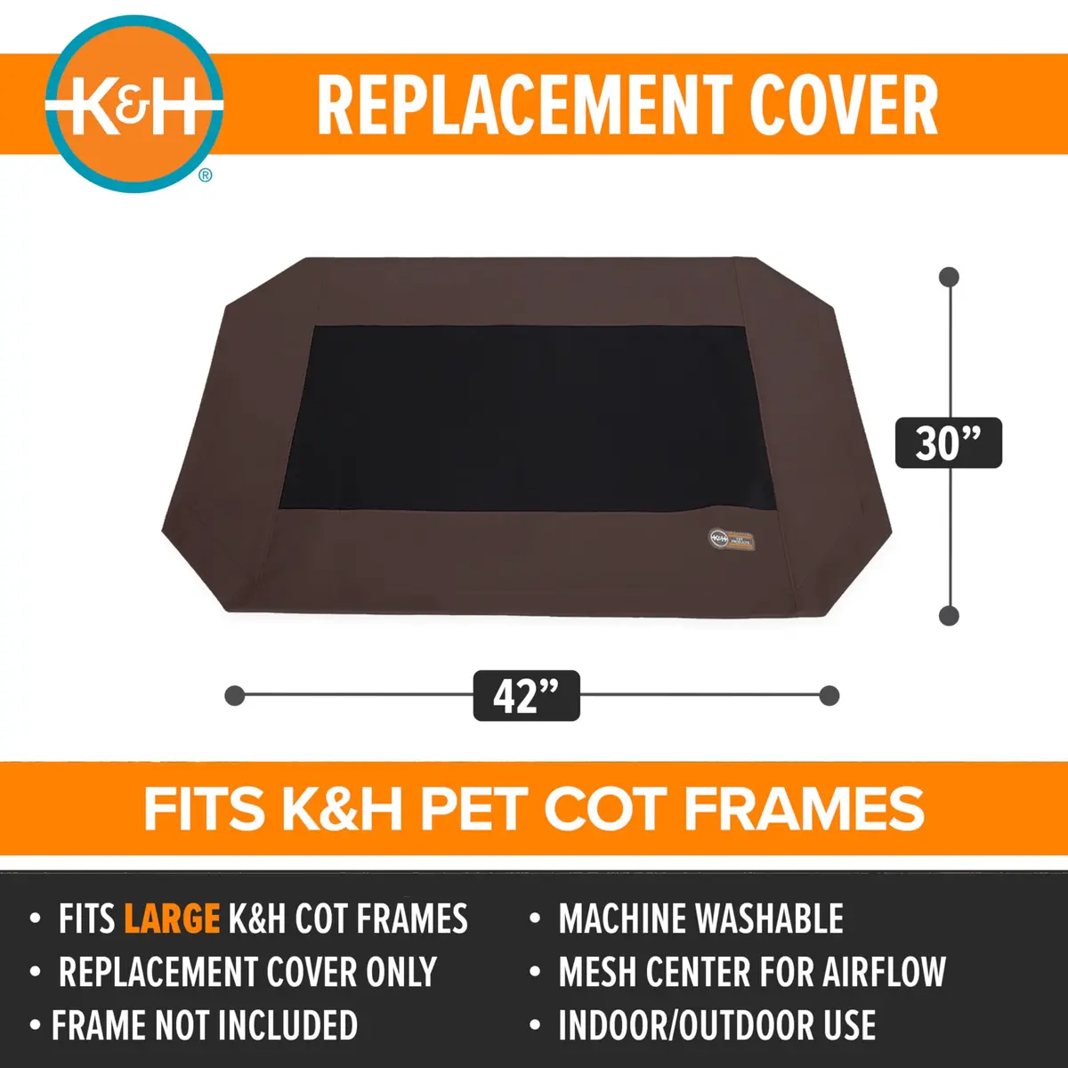 K&H Pet Products Large Outdoor Elevated Dog Bed Pet Cot Replacement Cover 42x30in | Breathable Mesh Cooling - view 2