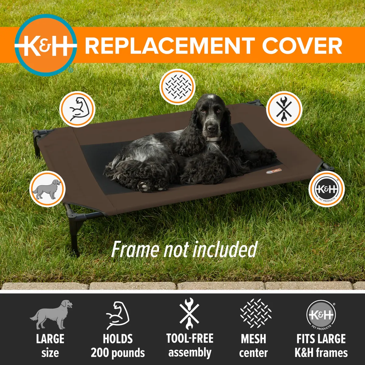 K&H Pet Products Large Outdoor Elevated Dog Bed Pet Cot Replacement Cover 42x30in | Breathable Mesh Cooling - view 3
