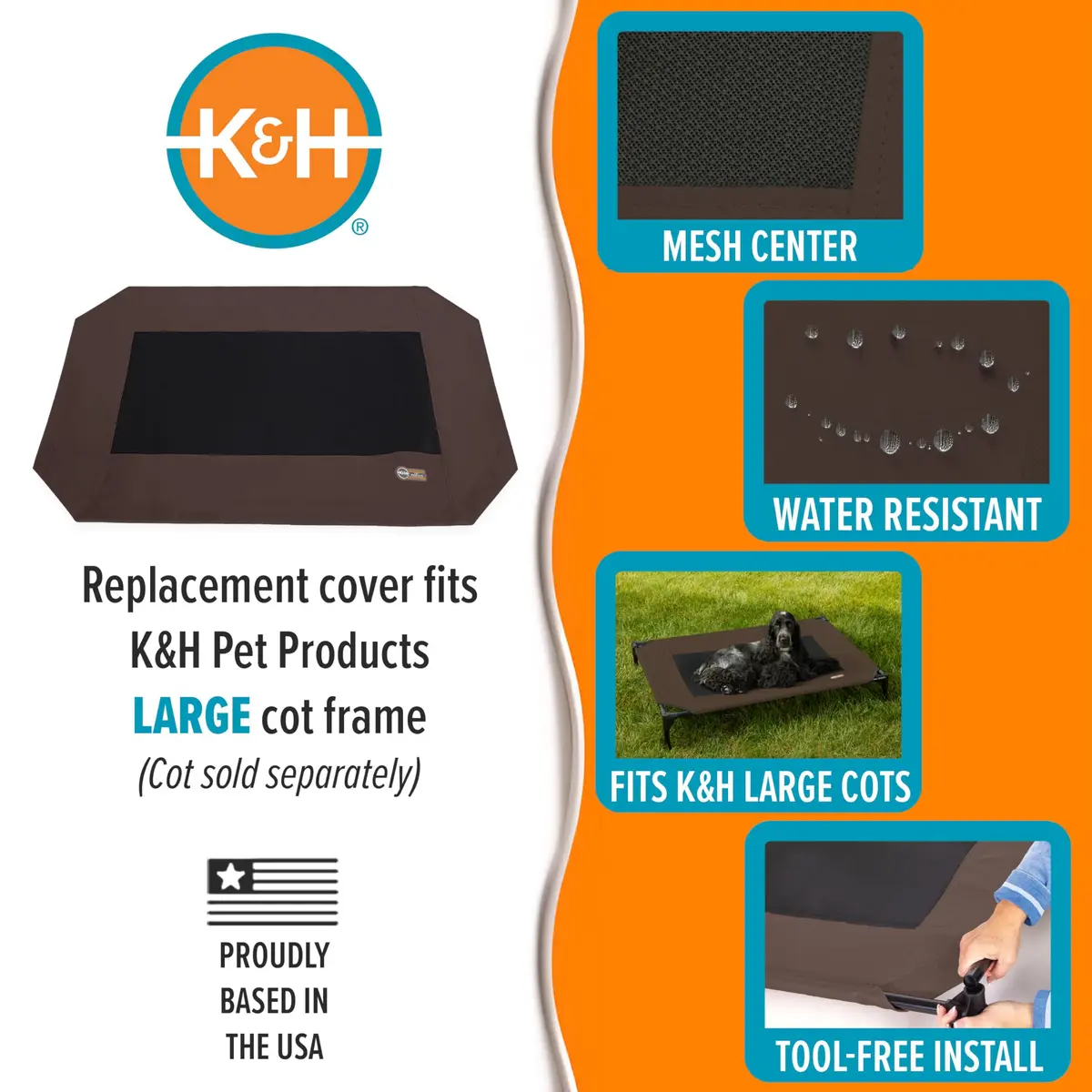 K&H Pet Products Large Outdoor Elevated Dog Bed Pet Cot Replacement Cover 42x30in | Breathable Mesh Cooling - view 4