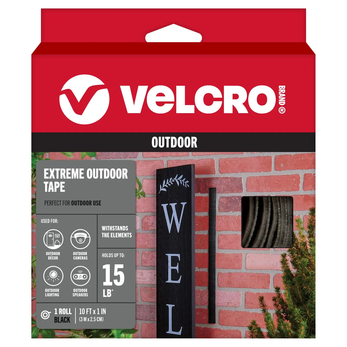 VELCRO Brand Extreme Outdoor Tape, Black | Heavy Duty Weather-Resistant 10ft Roll - main product image