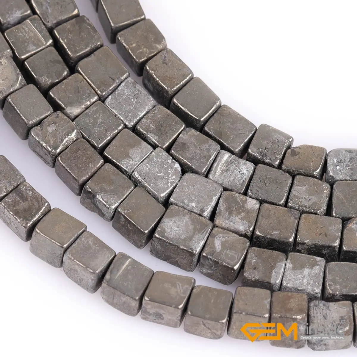 GEM-INSIDE CREATE YOUR OWN FASHION Pyrite Cube 4mm Beads | Natural Semi Precious Jewelry Stones - view 4
