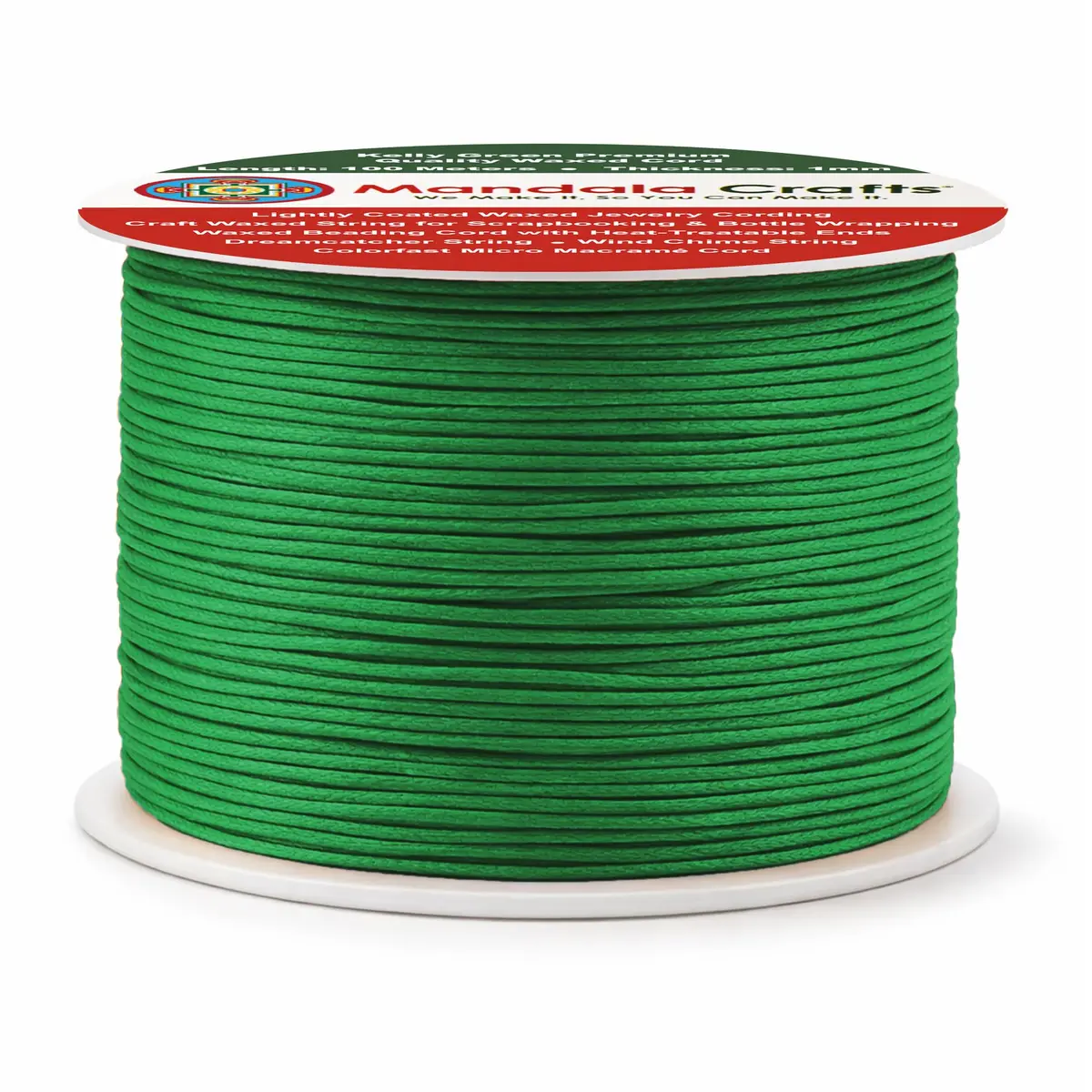 Mandala Crafts 1mm Kelly Green Cotton Waxed Cord 327 ft (109 Yards) | Fade-Resistant & Bleed-Free for Jewelry Making - view 2