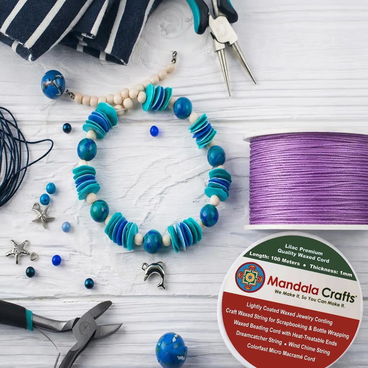 Mandala Crafts 1mm Lime Green Cotton Waxed Cord 327 ft (109 Yards) | Jewelry Making, Knotting, Accessory Assembly - view 5