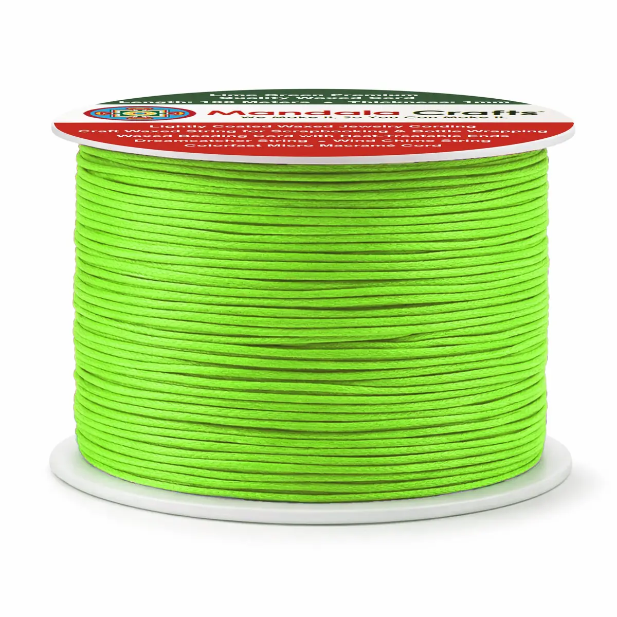 Mandala Crafts 1mm Lime Green Cotton Waxed Cord 327 ft (109 Yards) | Jewelry Making, Knotting, Accessory Assembly - view 6
