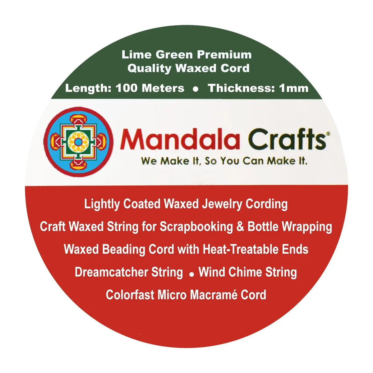 Mandala Crafts 1mm Lime Green Cotton Waxed Cord 327 ft (109 Yards) | Jewelry Making, Knotting, Accessory Assembly - view 7