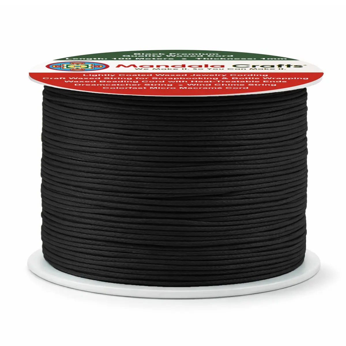 Mandala Crafts 1mm Black Cotton Waxed Cord 327ft (109 Yards) | Fade-Resistant, Non-Irritating Jewelry String - view 6