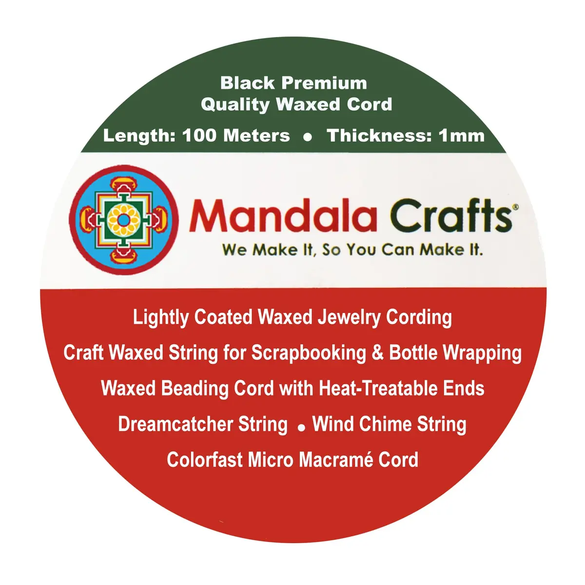 Mandala Crafts 1mm Black Cotton Waxed Cord 327ft (109 Yards) | Fade-Resistant, Non-Irritating Jewelry String - view 7