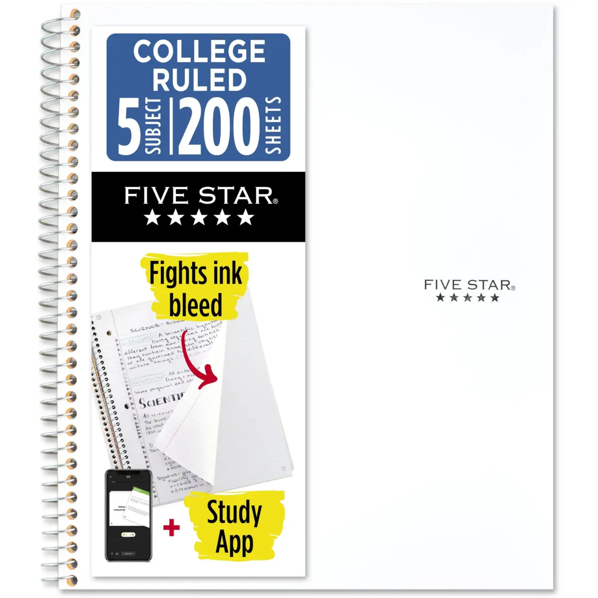 Five Star Spiral Notebook 8-1/2" x 11" 200 Sheets White | College Ruled Paper with Water Resistant Cover - main product image