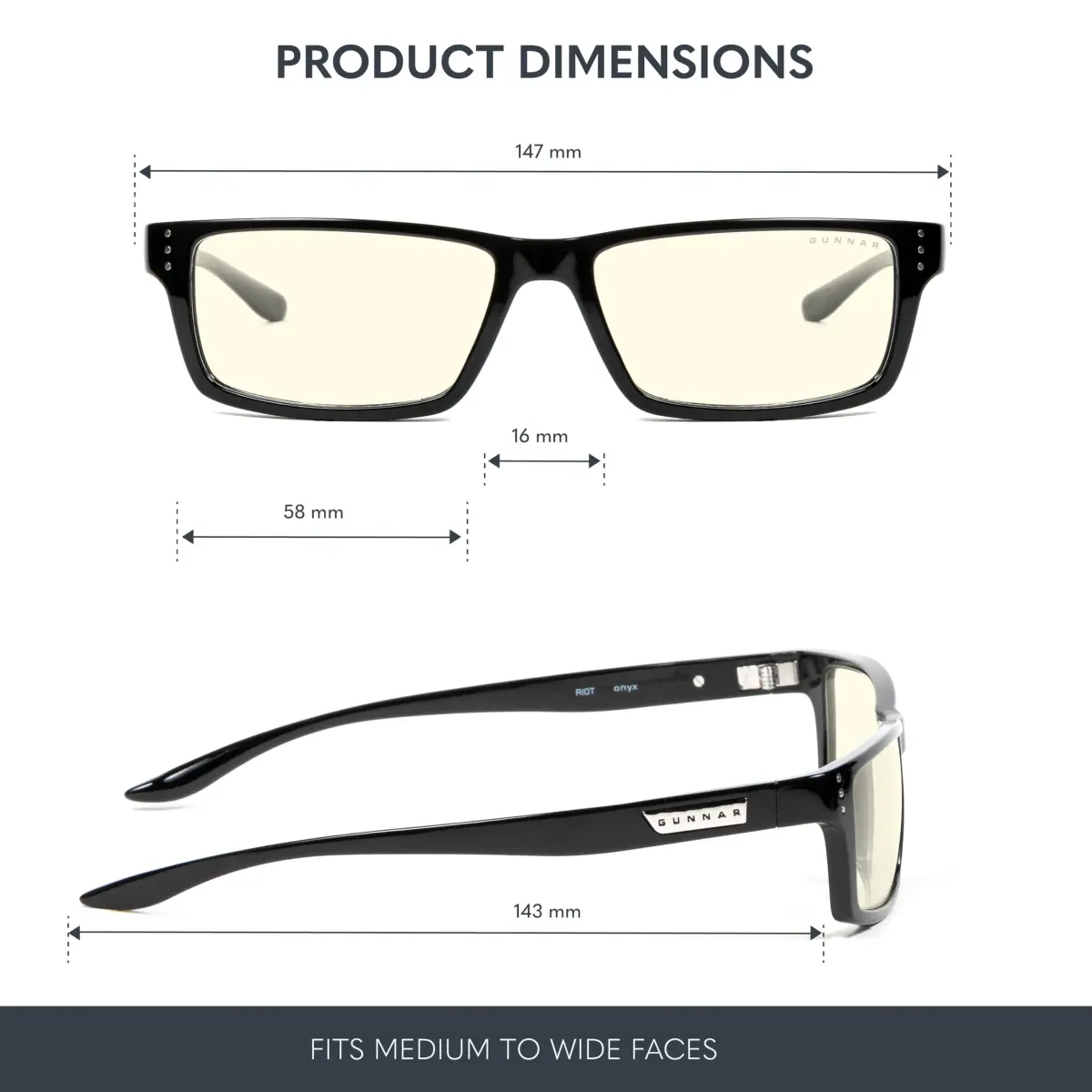 GUNNAR Riot Gaming and Computer Glasses | Blocks 35% Blue Light | Lens Width: 29 mm (1.14 in) | Bridge: 16 mm (0.63 in) | Temple: 140 mm (5.51 in) - view 2